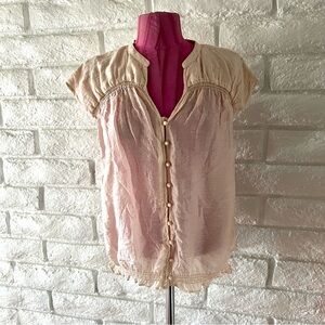 LOFT Pink Ruffled Buttoned Blouse Sz M